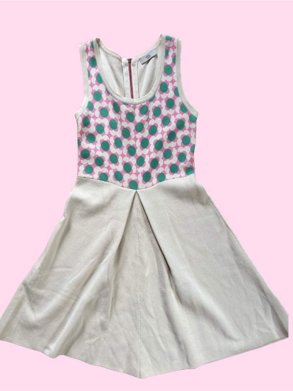 Orla Kiely Spring 2013 Cream Knit Dress with Pink & Green Bodice